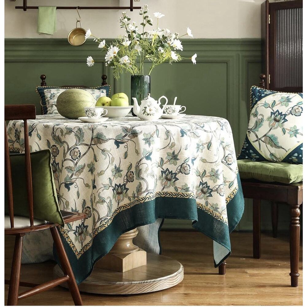 Patdrea Designer Round Table Cloth,Anti-Wrinkle Leaves Pattern Noah Green 67”